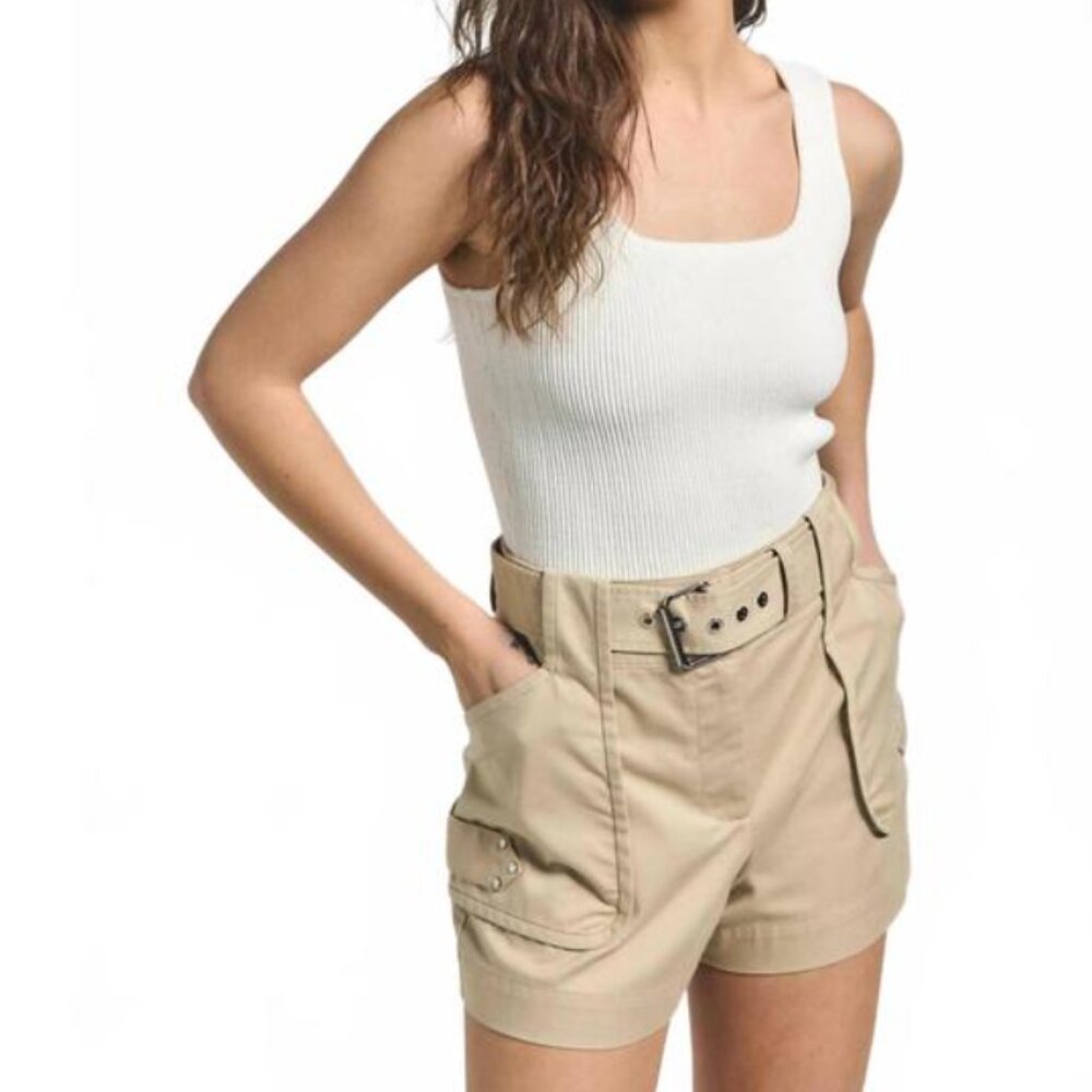 🪷NWT Derek Lam 10 Crosby Monterey Belted Utility Shorts, Safari, 00